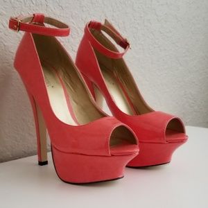Coral Peep Toes Platform High-Heels